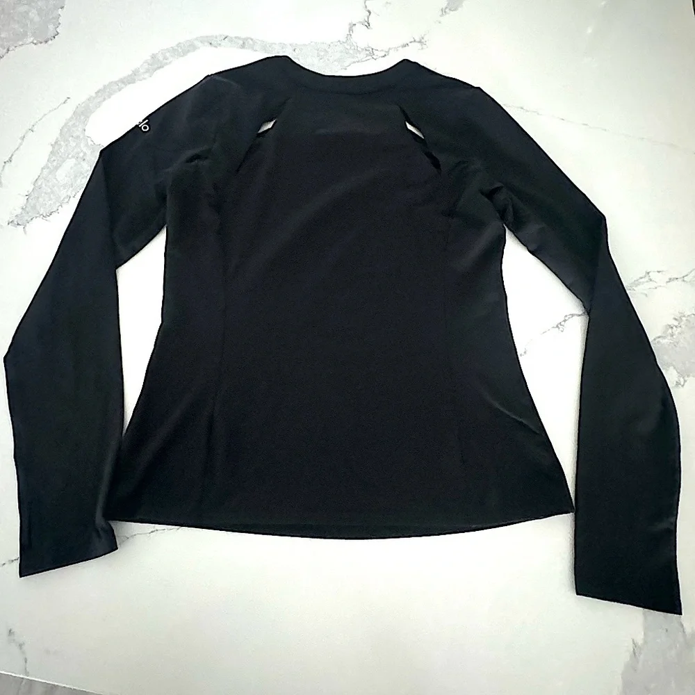 Alo Women’s Long-Sleeved Peek-a-boo Crew Neck Black Top - Size M - Picture 2 of 4